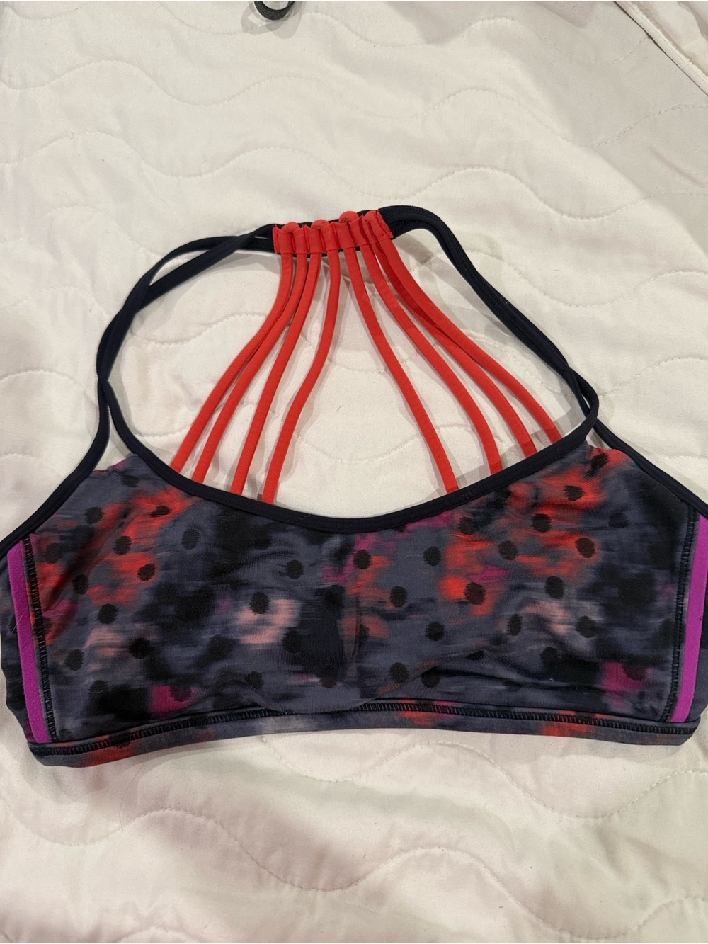 lululemon athletica Red-Strap Sports Bra with Black & Purple Print
